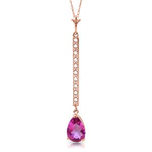 ALARRI 14K Solid Rose Gold Necklace w/ Diamonds & Pink Topaz