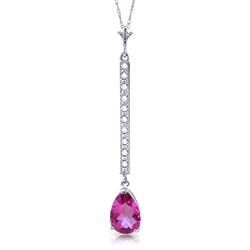 ALARRI 1.8 Carat 14K Solid White Gold Necklace Diamond Pink Topaz