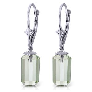 ALARRI 9 Carat 14K Solid White Gold Leverback Earrings Bullet Cut Green Amethyst