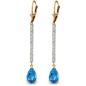 ALARRI 14K Solid Rose Gold Earrings w/ Diamonds & Blue Topaz