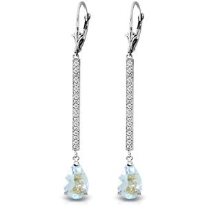 ALARRI 14K Solid White Gold Earrings w/ Diamonds & Aquamarines