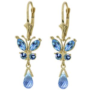 ALARRI 2.74 Carat 14K Solid Gold Butterfly Earrings Natural Blue Topaz