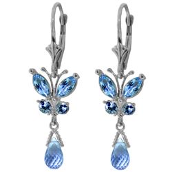 ALARRI 2.74 CTW 14K Solid White Gold Butterfly Earrings Natural Blue Topaz