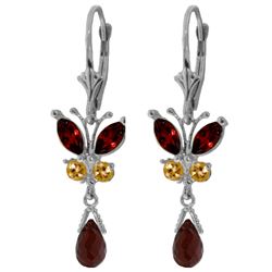 ALARRI 2.74 Carat 14K Solid White Gold Butterfly Earrings Natural Garnet Citrine