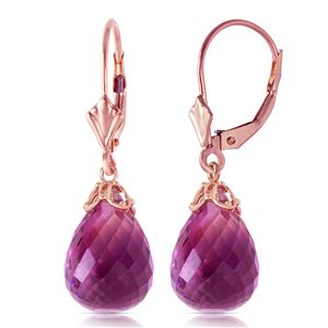 ALARRI 14 CTW 14K Solid Rose Gold Leverback Earrings Briolette Amethyst