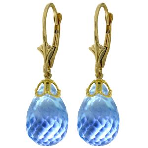 ALARRI 20.5 Carat 14K Solid Gold Earrings Briolette Blue Topaz