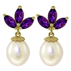 ALARRI 9.5 CTW 14K Solid Gold Dangling Earrings Pearl Amethyst