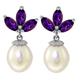 ALARRI 9.5 CTW 14K Solid White Gold Dangling Earrings Pearl Amethyst