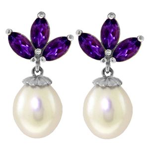 ALARRI 9.5 CTW 14K Solid White Gold Dangling Earrings Pearl Amethyst