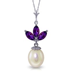 ALARRI 4.75 CTW 14K Solid White Gold Necklace Pearl Amethyst
