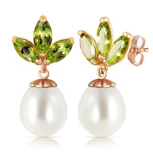 ALARRI 14K Solid Rose Gold Dangling Earrings w/ Pearls & Peridots