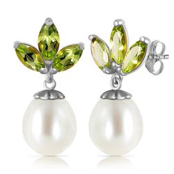ALARRI 9.5 Carat 14K Solid White Gold Dangling Earrings Pearl Peridot