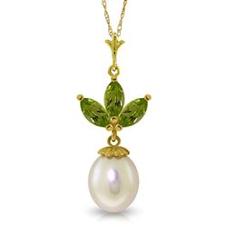 ALARRI 4.75 Carat 14K Solid Gold Necklace Pearl Peridot