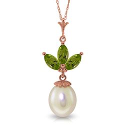 ALARRI 14K Solid Rose Gold Necklace w/ Pearl & Peridots