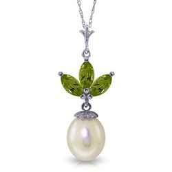 ALARRI 4.75 Carat 14K Solid White Gold Necklace Pearl Peridot