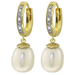ALARRI 8.03 CTW 14K Solid Gold Huggie Earrings Diamond Pearl