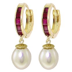 ALARRI 9.3 Carat 14K Solid Gold Hoop Earrings Ruby Pearl