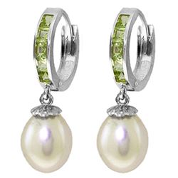 ALARRI 9.3 Carat 14K Solid White Gold Hoop Earrings Peridot Pearl