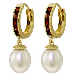 ALARRI 9.3 Carat 14K Solid Gold Hoop Earrings Garnet Pearl