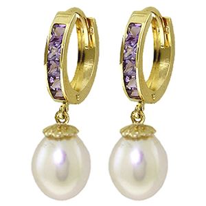 ALARRI 9.3 CTW 14K Solid Gold Hoop Earrings Amethyst Pearl