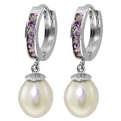 ALARRI 9.3 Carat 14K Solid White Gold Hoop Earrings Amethyst Pearl