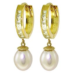 ALARRI 9.3 CTW 14K Solid Gold Hoop Earrings White Topaz Pearl