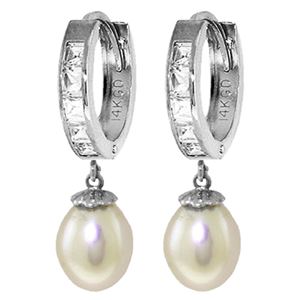 ALARRI 9.3 CTW 14K Solid White Gold Hoop Earrings White Topaz Pearl