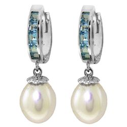 ALARRI 9.3 CTW 14K Solid White Gold Hoop Earrings Blue Topaz Pearl