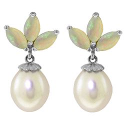 ALARRI 9.5 Carat 14K Solid White Gold Dangling Earrings Pearl Opal