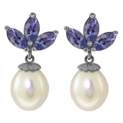 ALARRI 9.5 Carat 14K Solid White Gold Dangling Earrings Pearl Tanzanite