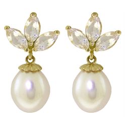 ALARRI 9.5 Carat 14K Solid Gold Dangling Earrings Pearl White Topaz
