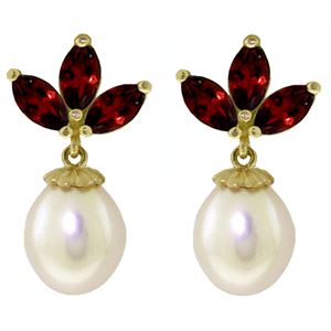ALARRI 9.5 Carat 14K Solid Gold Dangling Earrings Pearl Garnet