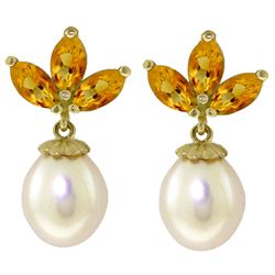 ALARRI 9.5 Carat 14K Solid Gold Dangling Earrings Pearl Citrine