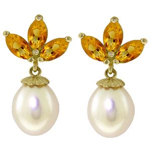 ALARRI 9.5 Carat 14K Solid Gold Dangling Earrings Pearl Citrine