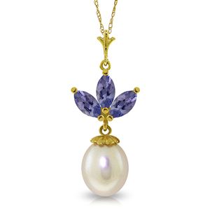 ALARRI 4.75 Carat 14K Solid Gold Necklace Pearl Tanzanite