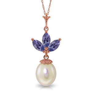 ALARRI 14K Solid Rose Gold Necklace w/ Pearl & Tanzanites