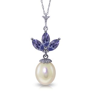 ALARRI 4.75 CTW 14K Solid White Gold Necklace Pearl Tanzanite