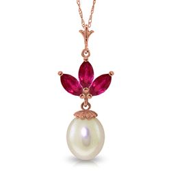 ALARRI 14K Solid Rose Gold Necklace w/ Pearl & Rubies