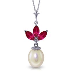 ALARRI 4.75 CTW 14K Solid White Gold Necklace Pearl Ruby