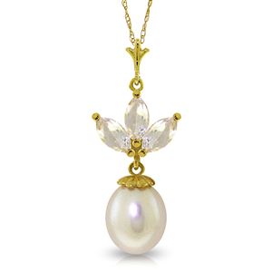 ALARRI 4.75 Carat 14K Solid Gold Necklace Pearl White Topaz