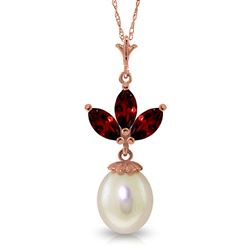 ALARRI 14K Solid Rose Gold Necklace w/ Pearl & Garnets