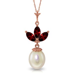 ALARRI 14K Solid Rose Gold Necklace w/ Pearl & Garnets