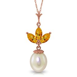 ALARRI 14K Solid Rose Gold Necklace w/ Pearl & Citrines