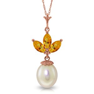 ALARRI 14K Solid Rose Gold Necklace w/ Pearl & Citrines