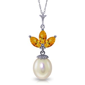 ALARRI 4.75 Carat 14K Solid White Gold Necklace Pearl Citrine