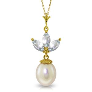 ALARRI 4.75 Carat 14K Solid Gold Necklace Pearl Aquamarine