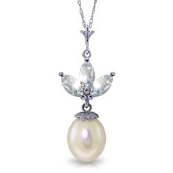 ALARRI 4.75 Carat 14K Solid White Gold Necklace Pearl Aquamarine