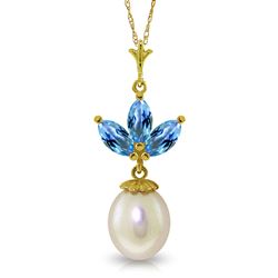 ALARRI 4.75 CTW 14K Solid Gold Necklace Pearl Blue Topaz