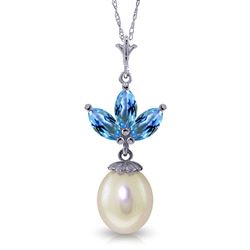 ALARRI 4.75 Carat 14K Solid White Gold Necklace Pearl Blue Topaz