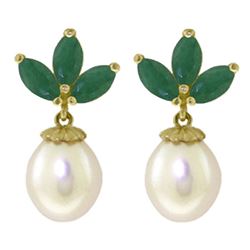 ALARRI 9.5 CTW 14K Solid Gold Dangling Earrings Pearl Emerald